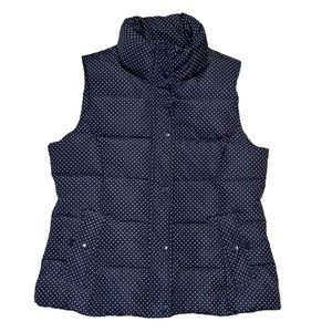G.H. BASS & CO Down Filled Puffer Vest Navy Polka Dots Like New! Medium